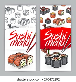 two cute covers for sushi menu. hand-drawn illustration