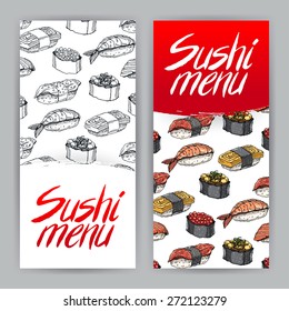 two cute covers for sushi menu. hand-drawn illustration - 2