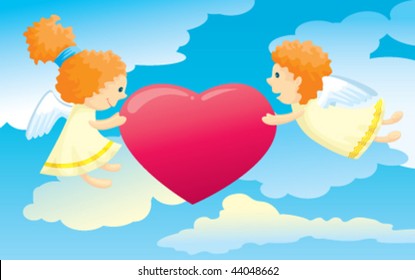 Two cute cupids in heavens