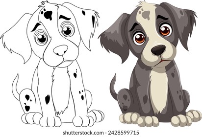 Two cute dalmatian puppies in vector style