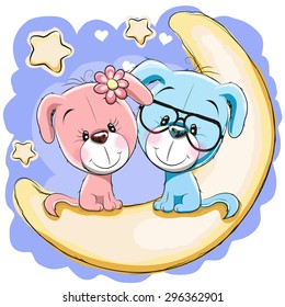 Two Cute Dogs is sitting on the moon
