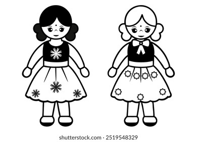 Two cute dolls vector on white background