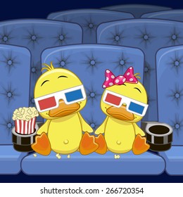 Two Cute Ducks is sitting at the Cinema 