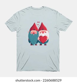 two cute Dwarf in love with love heart, t shirt template for valentines day, illustration.