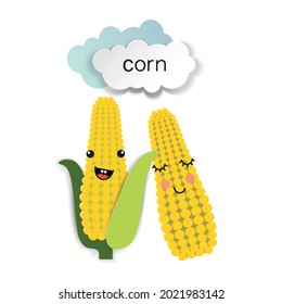 Two cute ears of corn and clouds in paper cut technique. Template for poster, postcard, packaging.
