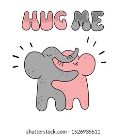 Two cute elephant hugging. Vector image on white background