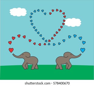 Two cute elephants creating heart symbol