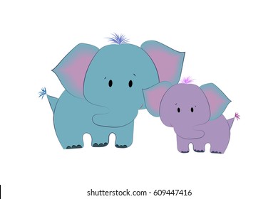Two cute elephants isolated vector illustration