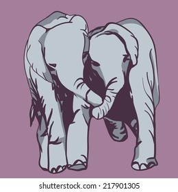 Two cute elephants in love