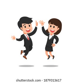 two cute employees high five with joy