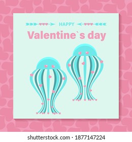 Two cute enamored jellyfish. Valentine's day concept. vector illustration.
