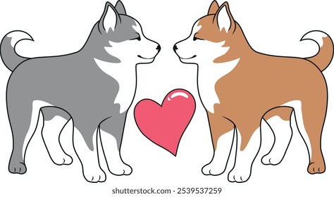 Two cute enamored malamutes. Vector