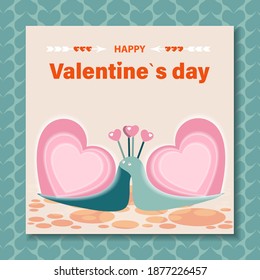 Two cute enamored snails. Valentine's day concept. vector illustration.