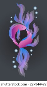 Two cute fish Twist on a black background