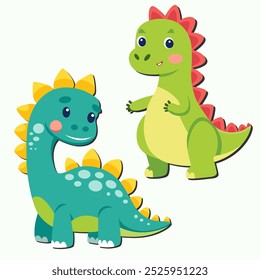 Two Cute Flat Vector Dinosaurs