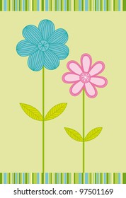 two cute flower over green background. vector illustration