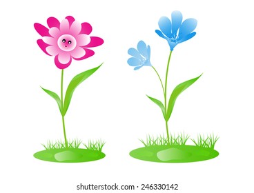 Two cute flowers.flower with stem isolated on white