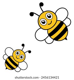 Dos lindas abejas voladoras. Feliz madre y niño abejorro. Ilustración vectorial aislada en blanco.