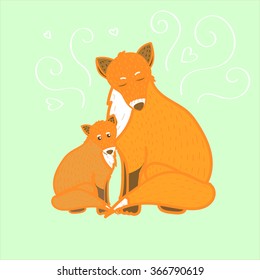 Two cute foxes - mom and child, vector illustration