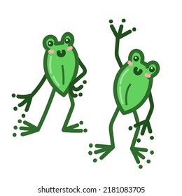 Two cute frogs  Kawaii illustration in cartoon style  Vector art hand drawn white background 