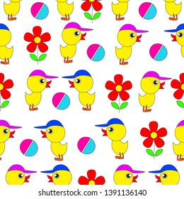 Two cute and funny ducklings. Vector seamless illustration for kids.