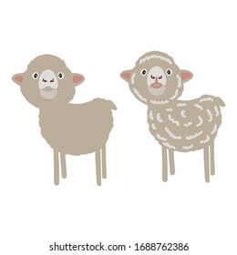 two cute funny lambs on a white background, vector doodle line illustration, for advertising design, print, project, wool yarn
