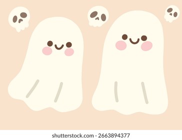 duas ilustrações de vetor fantasma bonito para decoração ou adesivos de halloween