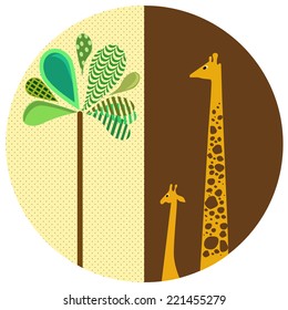 Two cute giraffe. Greeting card. Series of family pictures. Vector illustration. 