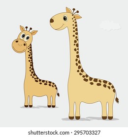 Two cute giraffes on blue background