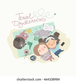 Two cute girls have daydreaming about traveling