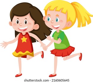 Two cute girls holding hands together illustration