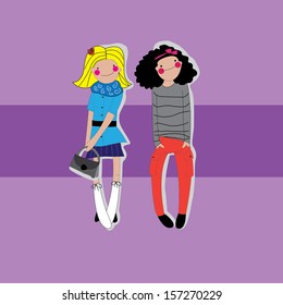 two cute girls on a purple background