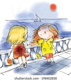 Two cute girls on the seaside