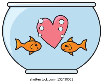 Two cute goldfish staring at each other in love.