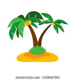 Two cute green palms. Palm trees on a small island. Vector illustration - Two palm trees on a tropical island
