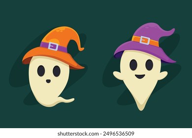 Zwei süße Halloween-Geister tragen Hüte