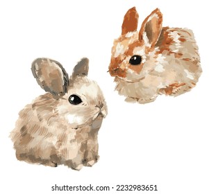 Two cute hand-drawn vector bunnies