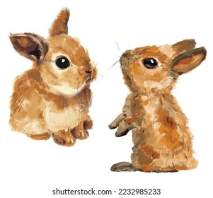 Two cute hand-drawn vector bunnies