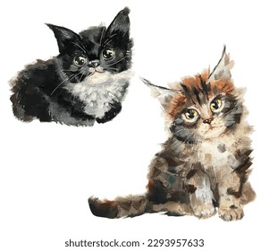 Two cute hand-drawn vector cats