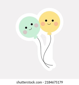 Dos Cute Felices Caricaturas De Cara Globos De Color Verde Y Amarillo Pegatina.