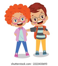 two cute happy friends side by side