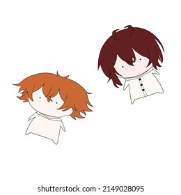 dos personajes adorables de dibujos animados kawaii de cabello rojo y naranja en un fondo blanco vectorial de pijamas de hoodie