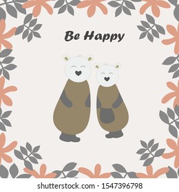 two cute happy koala cartoon on leaves background