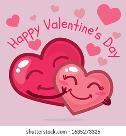 Two cute hearts hugging, Happy Valentine's Day