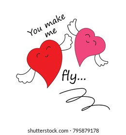 Two cute hearts in love. Happy Valentine's day vector card.