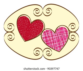 two cute hearts over sign ornament. vector illustration