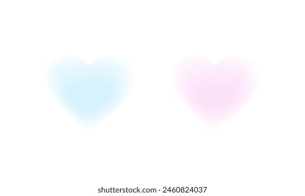 Two Cute Hearts in y2k Style. Gender reveal party. Boy or girl reveal party. Abstract blurred gradient hearts. Pink and Blue. Aesthetic elements. Valentine day elements