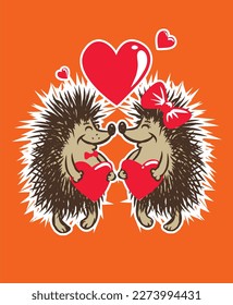 Two Cute Hedgehogs in Love Vector Illustration. For T-shirts, Clothes, Postcards and Other Uses