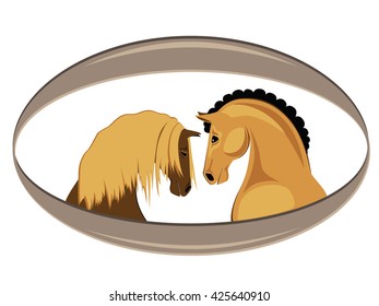 Two cute horses on a white background