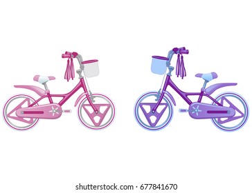 Two cute kids bicycles. Vector illustration isolated on white